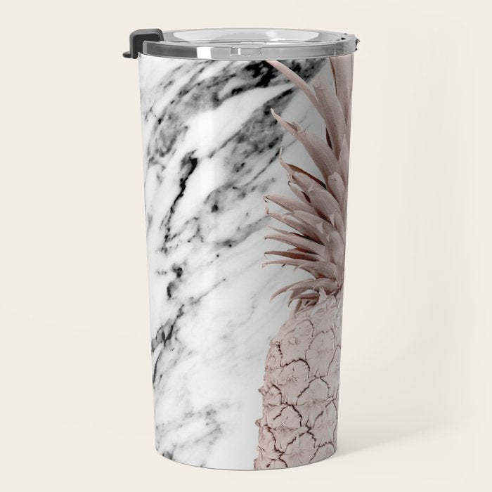 Rose Gold Pineapple on Black and White Marble Travel Mug Gallery Image 3
