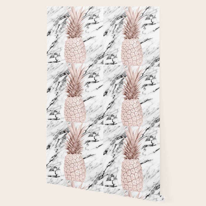 Rose Gold Pineapple on Black and White Marble Wallpaper Gallery Image 2