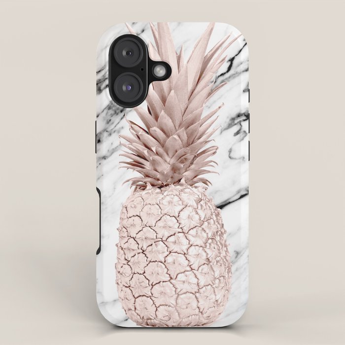 Rose Gold Pineapple on Black and White Marble iPhone Case Gallery Image 1