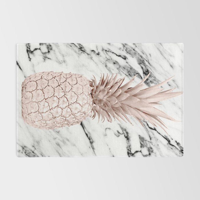 Rose Gold Pineapple on Black and White Marble Rug Gallery Image 2