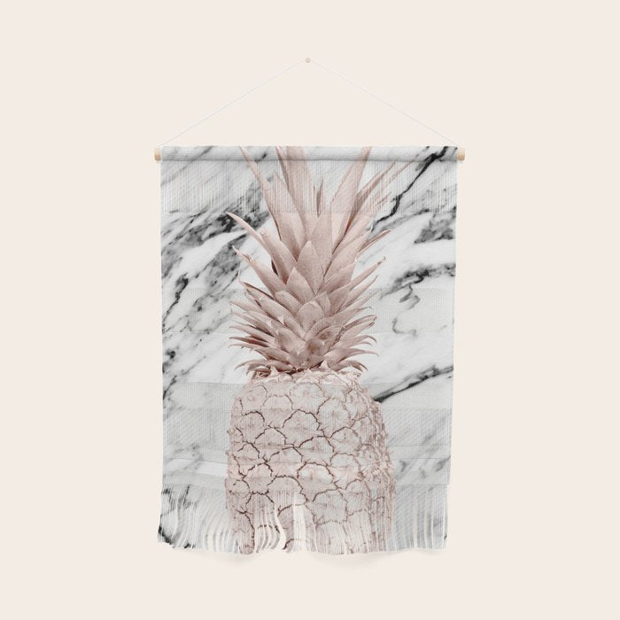 Rose Gold Pineapple on Black and White Marble Wall Hanging Gallery Image 1