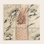 Rose Gold Pineapple on Black and White Marble Wood Wall Art Gallery Image 1