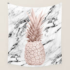 Rose Gold Pineapple on Black and White Marble Wall Tapestry Gallery Image 4