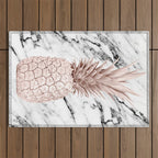 Rose Gold Pineapple on Black and White Marble Outdoor Rug Gallery Image 1