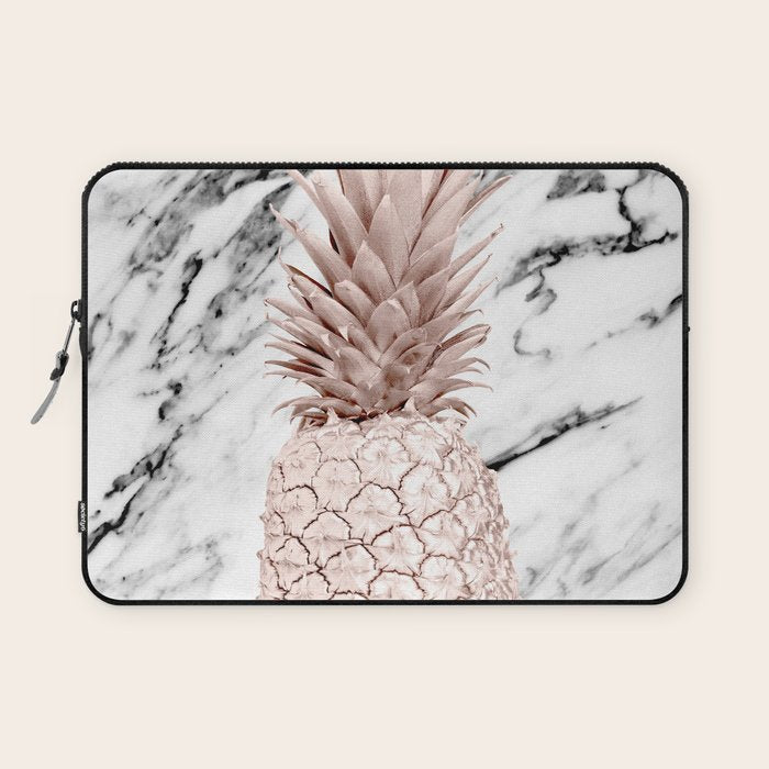 Rose Gold Pineapple on Black and White Marble Laptop Sleeve Gallery Image 1