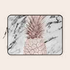 Rose Gold Pineapple on Black and White Marble Laptop Sleeve Gallery Image 1