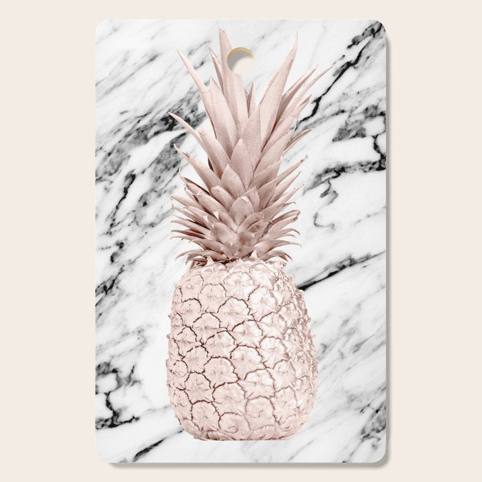 Rose Gold Pineapple on Black and White Marble Cutting Board Gallery Image 1