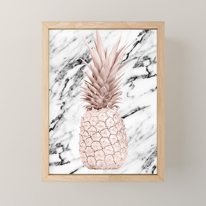 Rose Gold Pineapple on Black and White Marble Mini Art Print Gallery Image 1