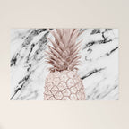 Rose Gold Pineapple on Black and White Marble Welcome Mat Gallery Image 1