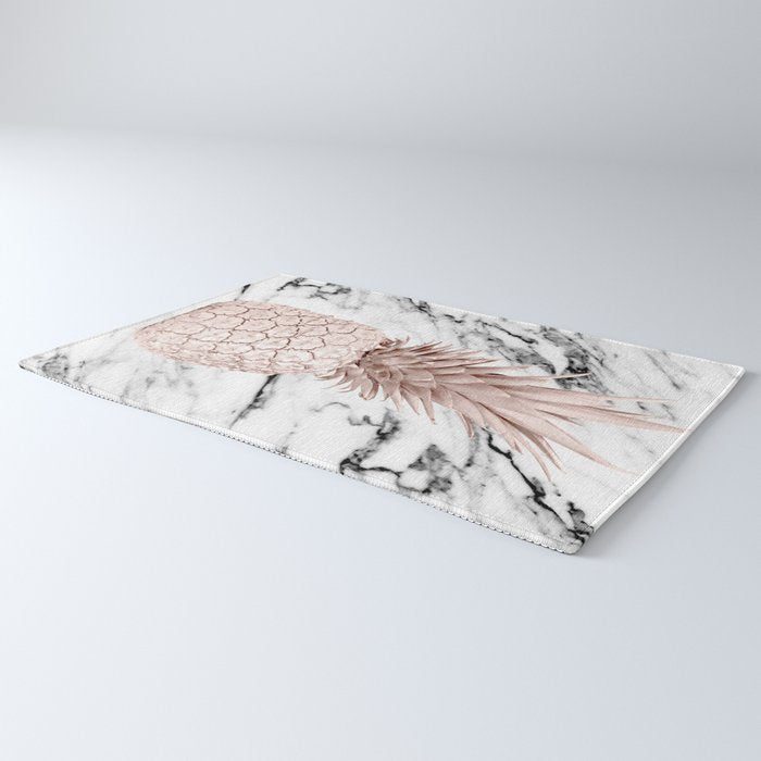 Rose Gold Pineapple on Black and White Marble Rug Gallery Image 3