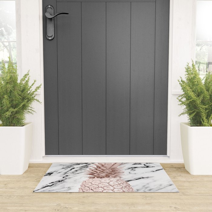 Rose Gold Pineapple on Black and White Marble Welcome Mat Gallery Image 3