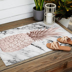Rose Gold Pineapple on Black and White Marble Outdoor Rug Gallery Image 2