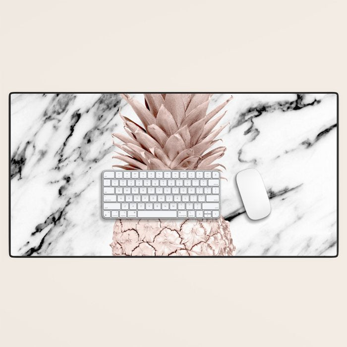 Rose Gold Pineapple on Black and White Marble Desk Mat Gallery Image 1