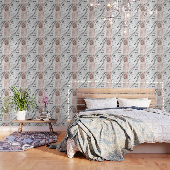Rose Gold Pineapple on Black and White Marble Wallpaper Gallery Image 3