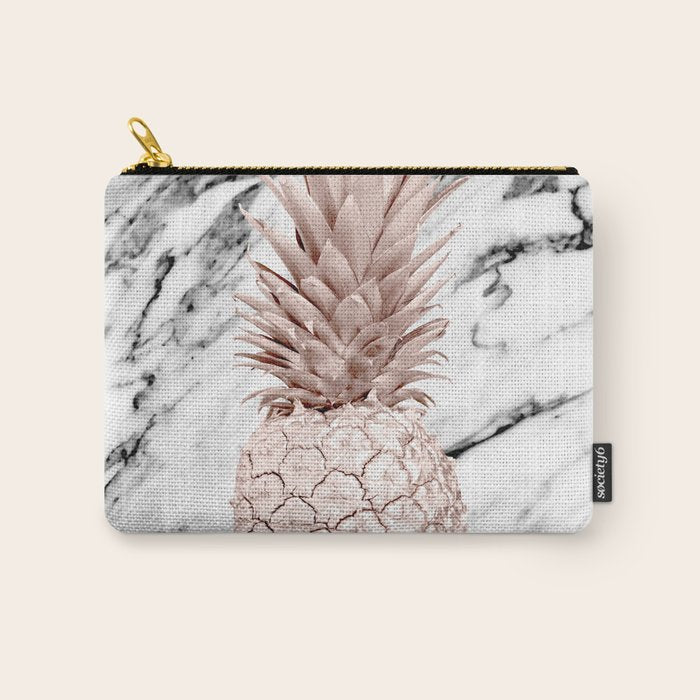 Rose Gold Pineapple on Black and White Marble Carry All Pouch Gallery Image 1