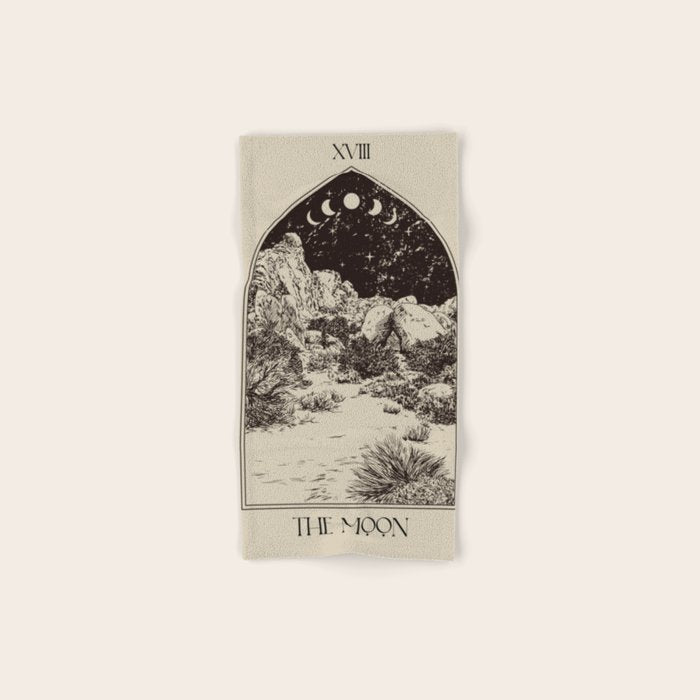 The Moon Tarot Card Poster. Mystic Landscape. Esoteric tarot. Dark moon Bath Towel Gallery Image 1