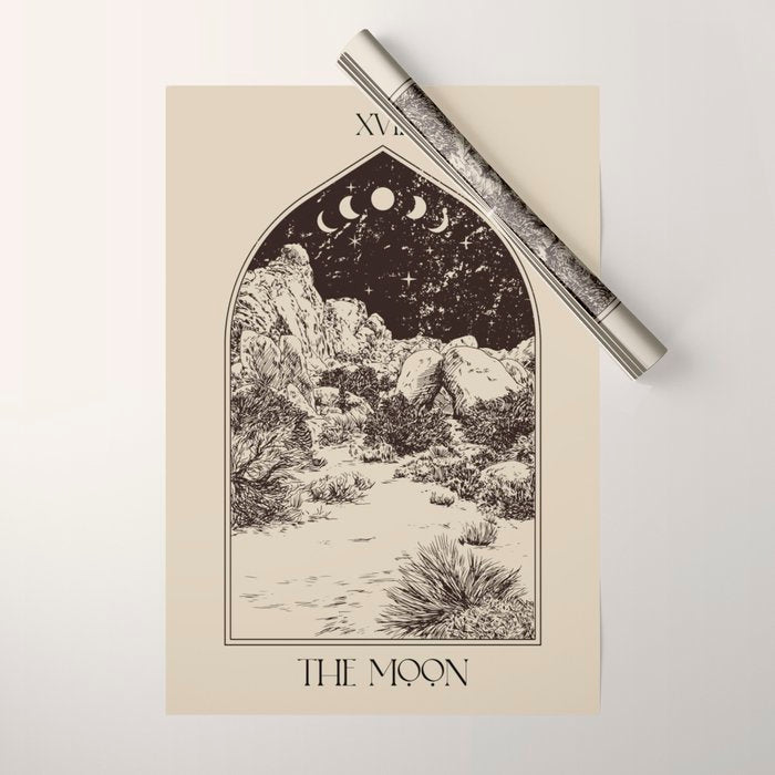 The Moon Tarot Card Poster. Mystic Landscape. Esoteric tarot. Dark moon Wrapping Paper Gallery Image 1