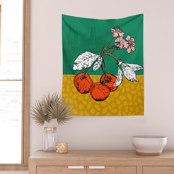 Super fruits - Cherry for Passion and love Wall Tapestry Gallery Image 2