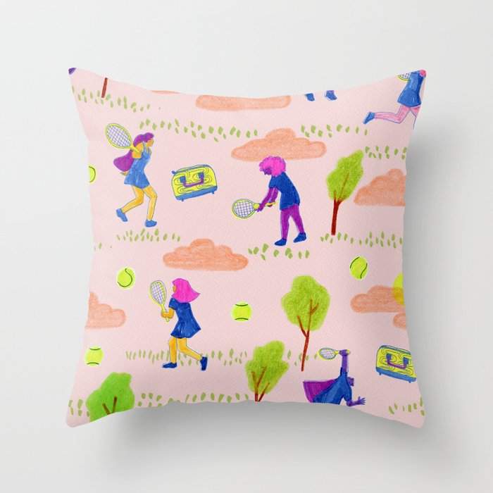Let's Play Tennis in Peachy Pink Throw Pillow Gallery Image 1