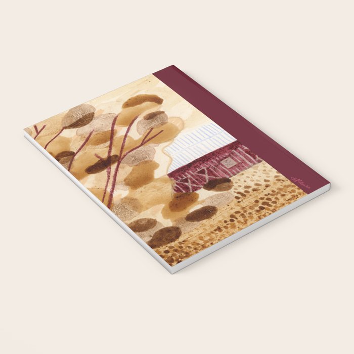 Rustic Country Barn Painting in Yellow Ochre & Brown Notebook Gallery Image 3