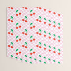Cute pink cherry fruit checkered pattern Wrapping Paper Gallery Image 3