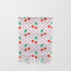 Cute pink cherry fruit checkered pattern Wall Hanging Gallery Image 1