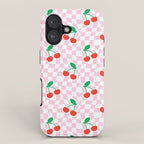 Cute pink cherry fruit checkered pattern iPhone Case Gallery Image 1