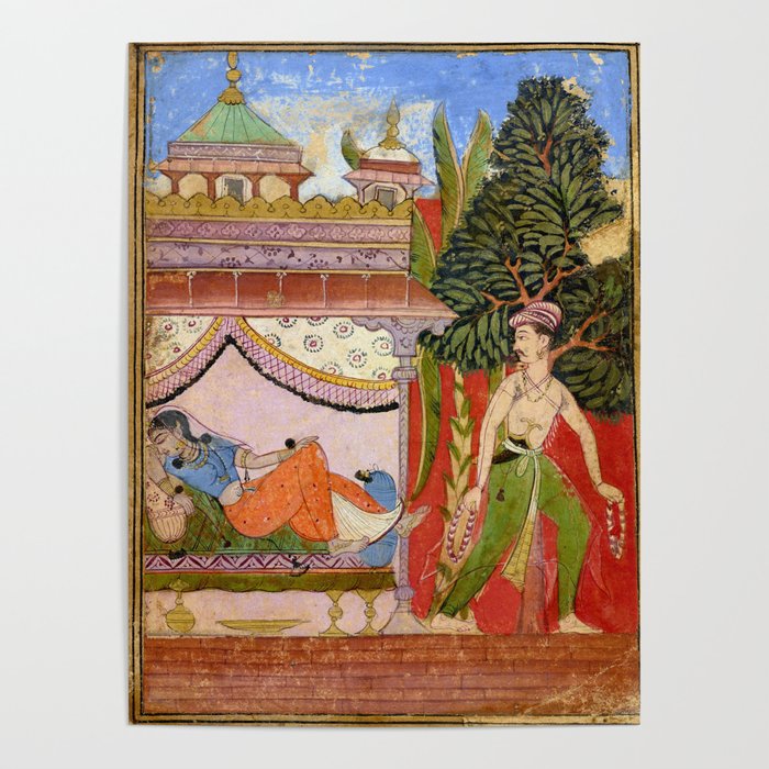 Lovers Indian Miniature Painted Illustration Poster Gallery Image 1