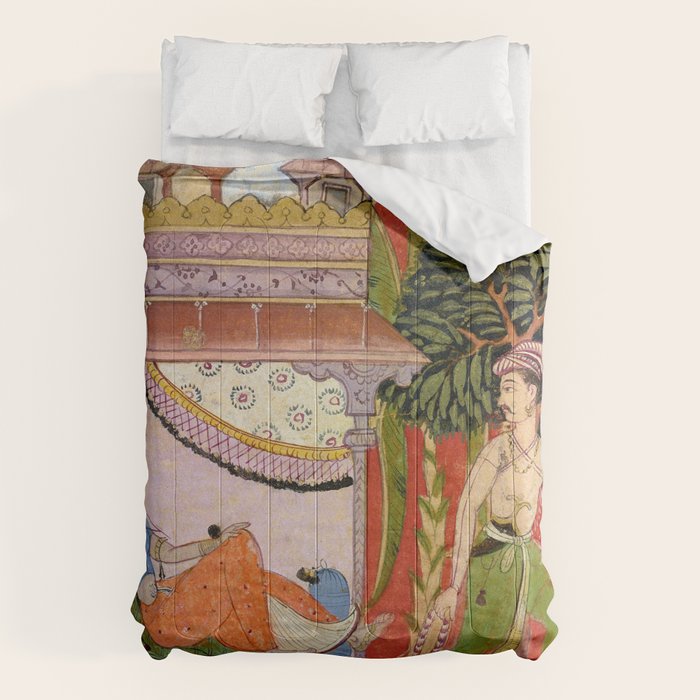 Lovers Indian Miniature Painted Illustration Comforter Gallery Image 6