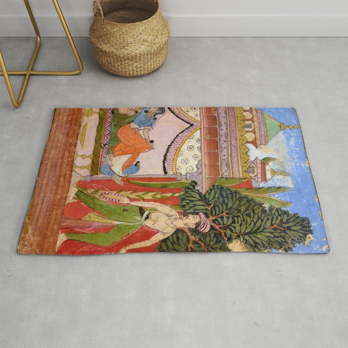 Lovers Indian Miniature Painted Illustration Rug Gallery Image 1