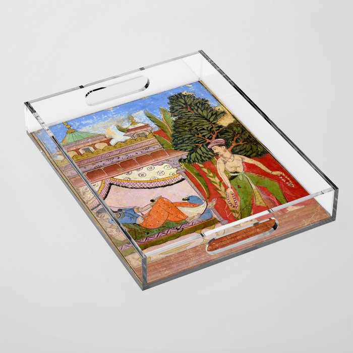 Lovers Indian Miniature Painted Illustration Acrylic Tray Gallery Image 1