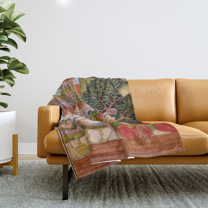Lovers Indian Miniature Painted Illustration Throw Blanket Gallery Image 1