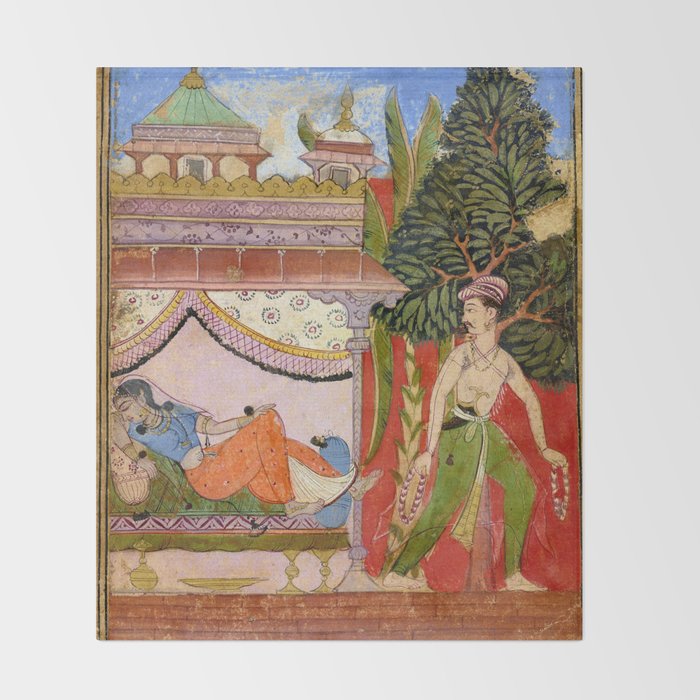 Lovers Indian Miniature Painted Illustration Throw Blanket Gallery Image 2