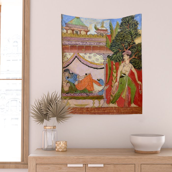 Lovers Indian Miniature Painted Illustration Wall Tapestry Gallery Image 2