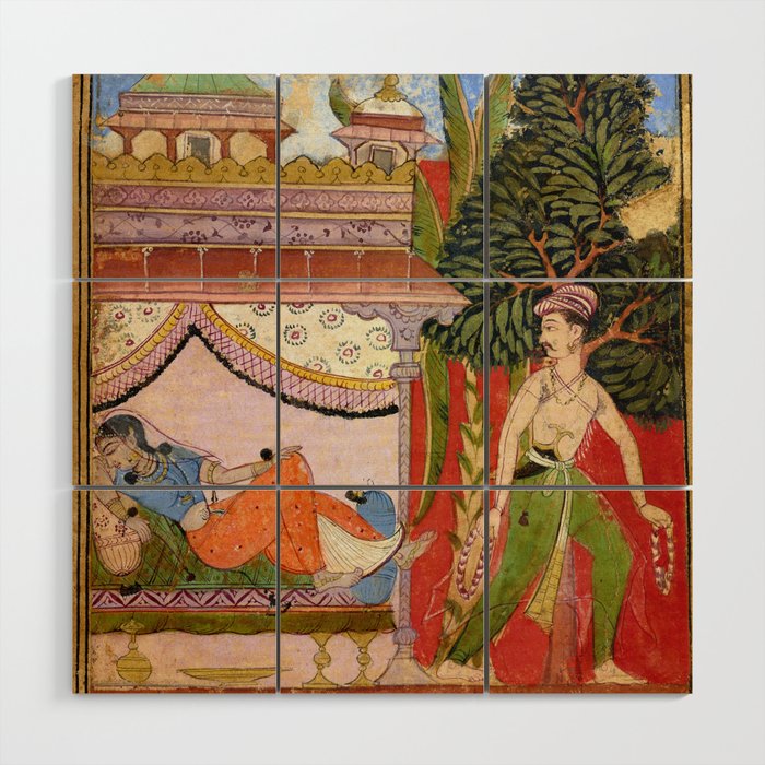 Lovers Indian Miniature Painted Illustration Wood Wall Art Gallery Image 1