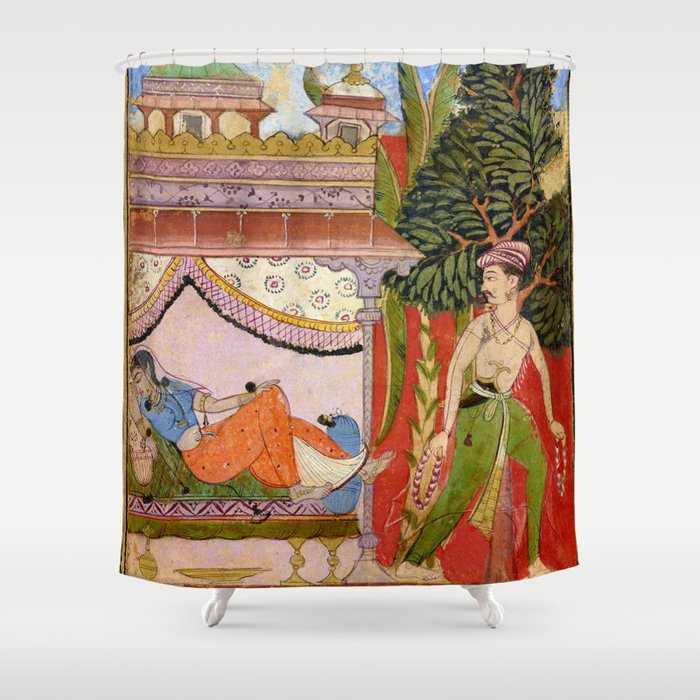 Lovers Indian Miniature Painted Illustration Shower Curtain Gallery Image 1