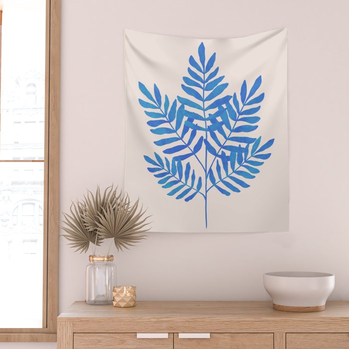 Blue Fern Leaf Wall Tapestry Gallery Image 2