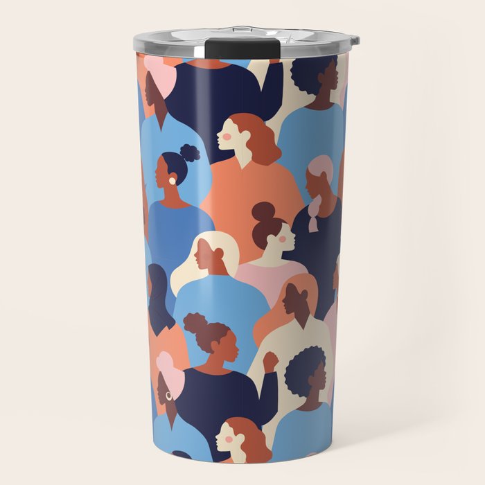 Female diverse faces of different ethnicity blue Travel Mug Gallery Image 1