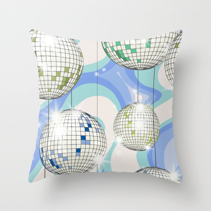 Groovy Party disco ball blue Throw Pillow Gallery Image 1