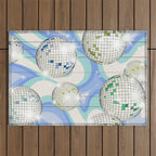 Groovy Party disco ball blue Outdoor Rug Gallery Image 1
