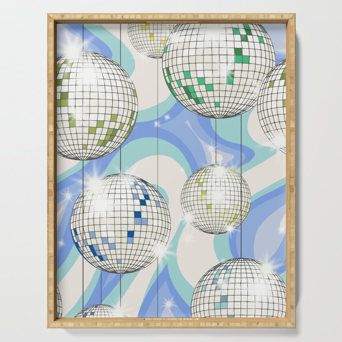 Groovy Party disco ball blue Serving Tray Gallery Image 1