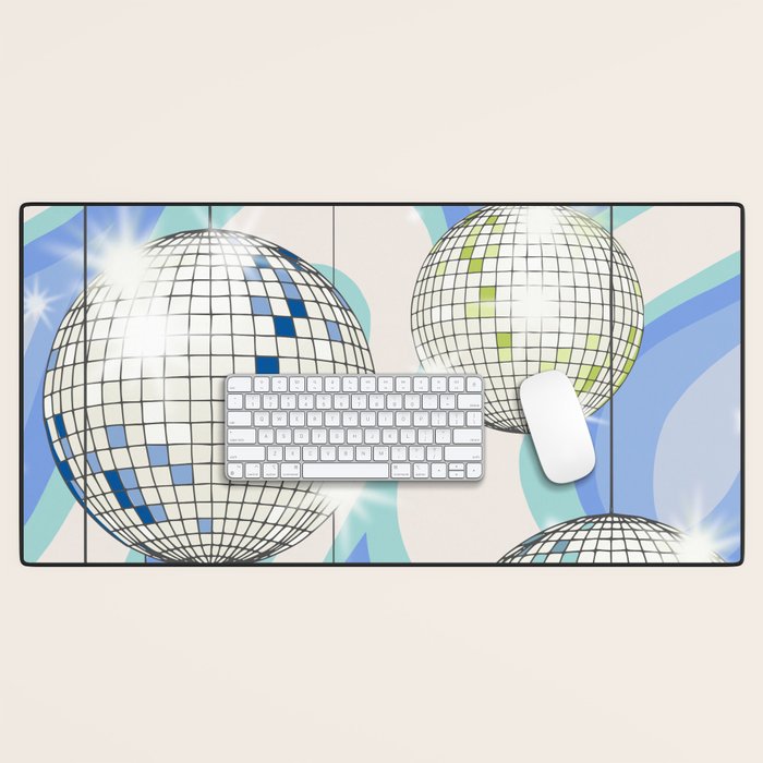Groovy Party disco ball blue Desk Mat Gallery Image 1