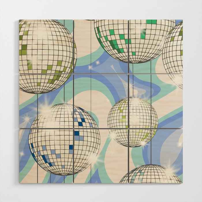 Groovy Party disco ball blue Wood Wall Art Gallery Image 1
