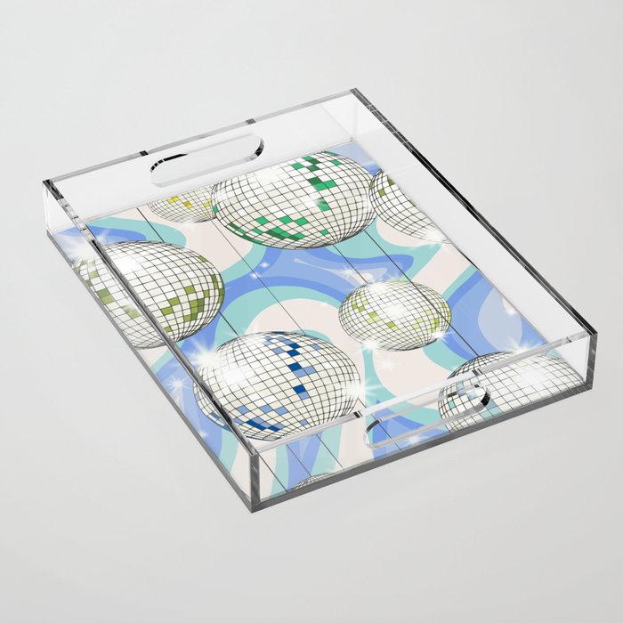 Groovy Party disco ball blue Acrylic Tray Gallery Image 1