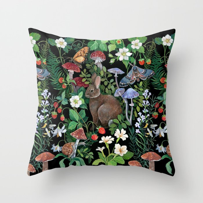 Rabbit and Strawberry Garden Throw Pillow Gallery Image 6