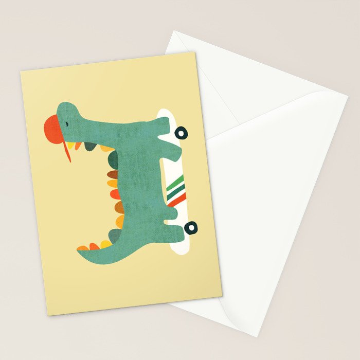 Dinosaur on retro skateboard Stationery Card Gallery Image 2