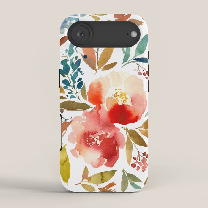 Red Turquoise Teal Floral Watercolor iPhone Case Gallery Image 2