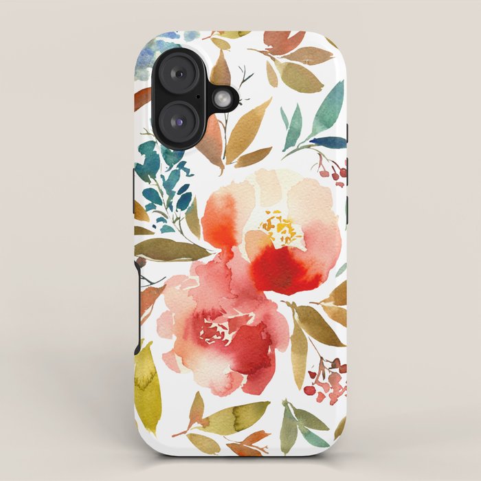 Red Turquoise Teal Floral Watercolor iPhone Case Gallery Image 1
