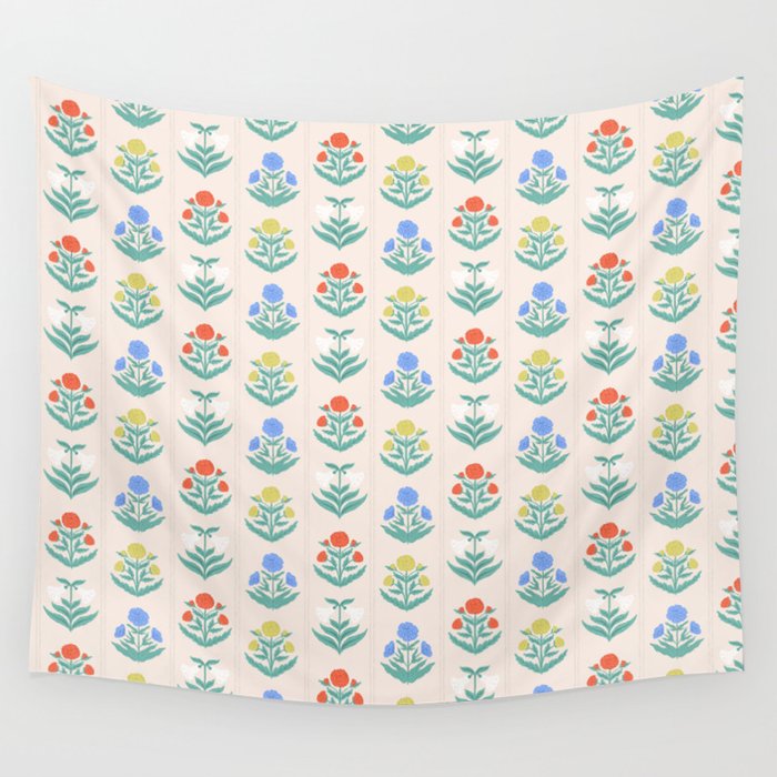 Block Print Flowers in Primary Wall Tapestry Gallery Image 4