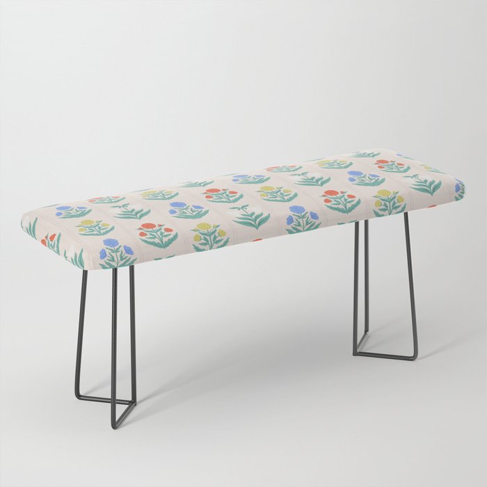 Block Print Flowers in Primary Bench Gallery Image 1